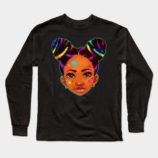 Little Girl with Rainbow Hair Buns| Black girl art by KiraTheArtist Long Sleeve T-Shirt